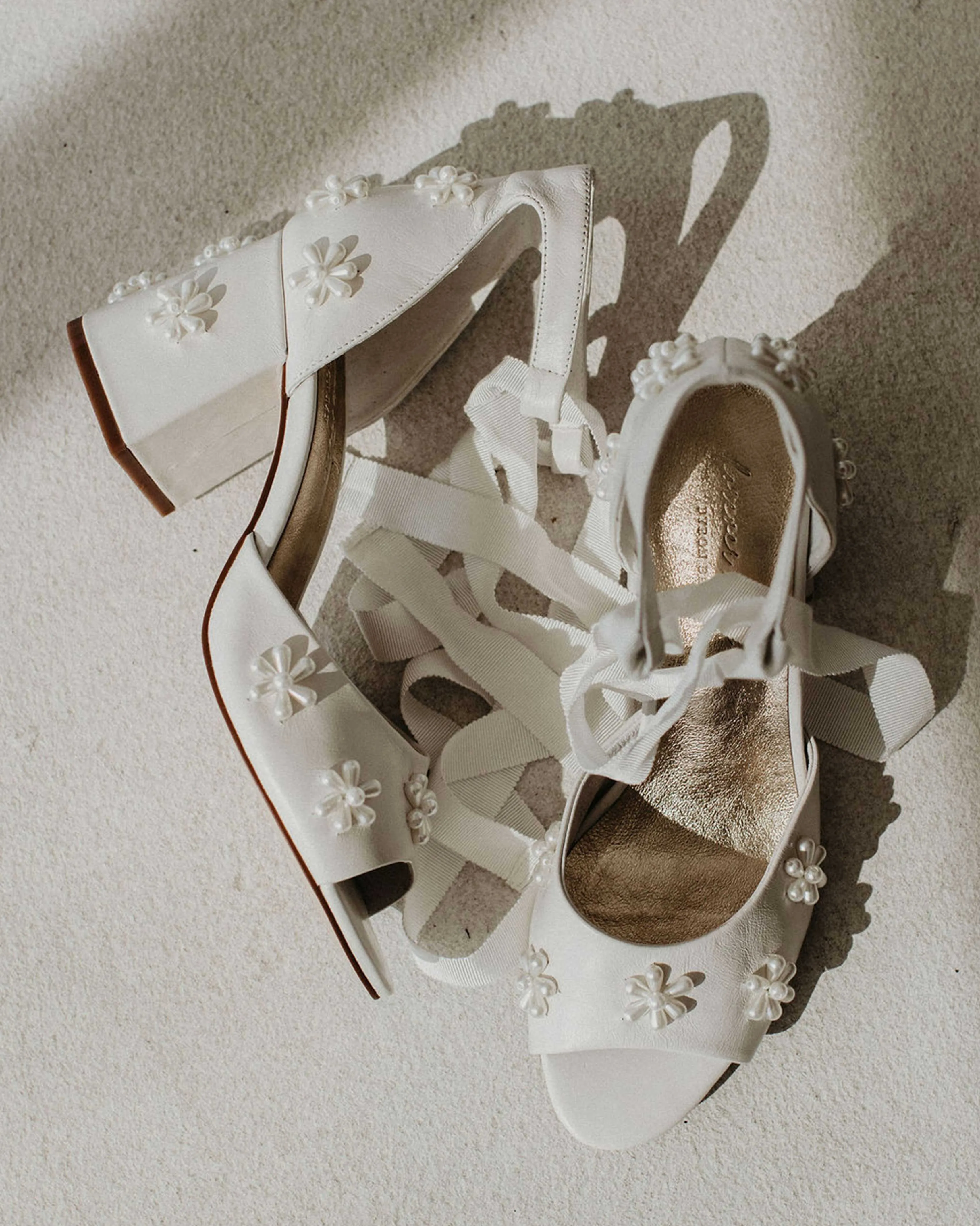 MELODY - LOW HEEL IVORY PEARL BRIDAL SHOES