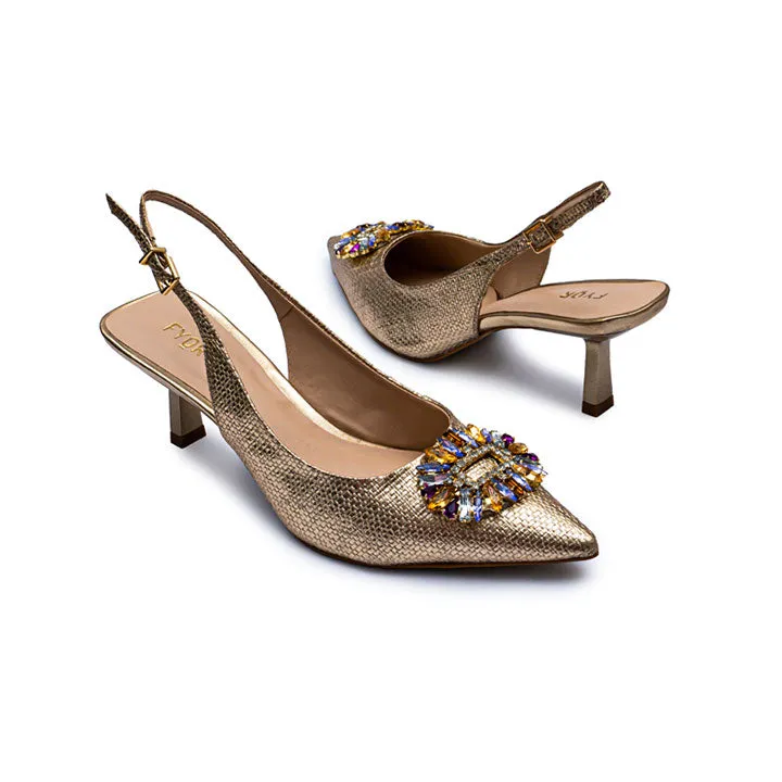 Metallic Jewelled Brooch Pointed Pump BCR 025