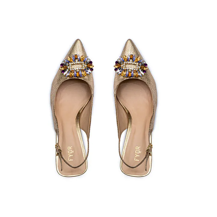 Metallic Jewelled Brooch Pointed Pump BCR 025