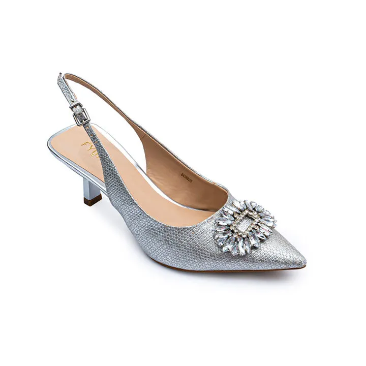 Metallic Jewelled Brooch Pointed Pump BCR 025