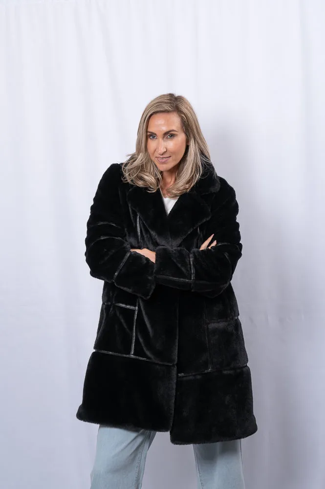 Mid-Length faux fur long coat | TYRA JACKET