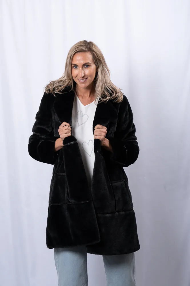 Mid-Length faux fur long coat | TYRA JACKET