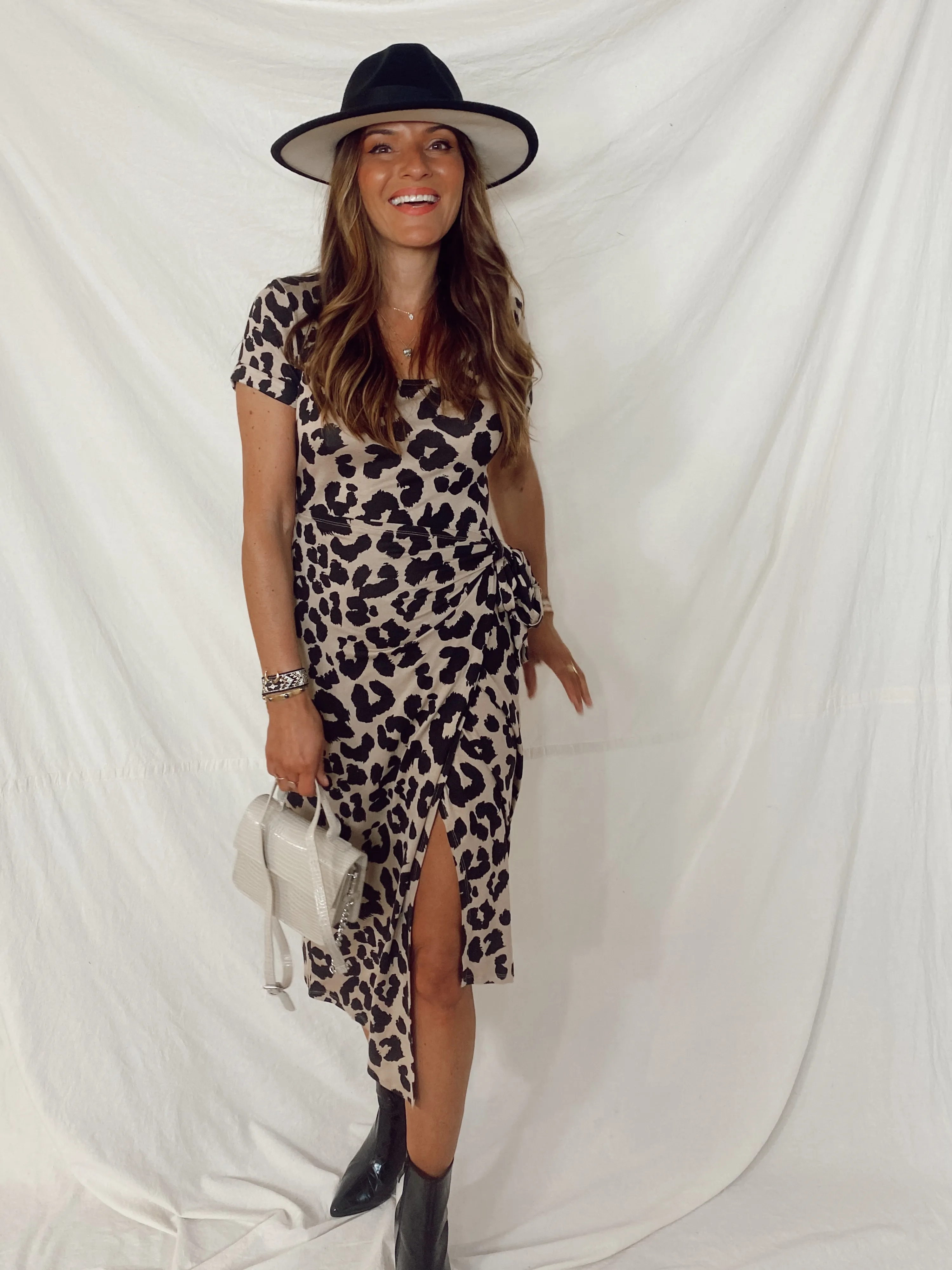 Naomi Animal Print Jersey Wrap Midi Dress