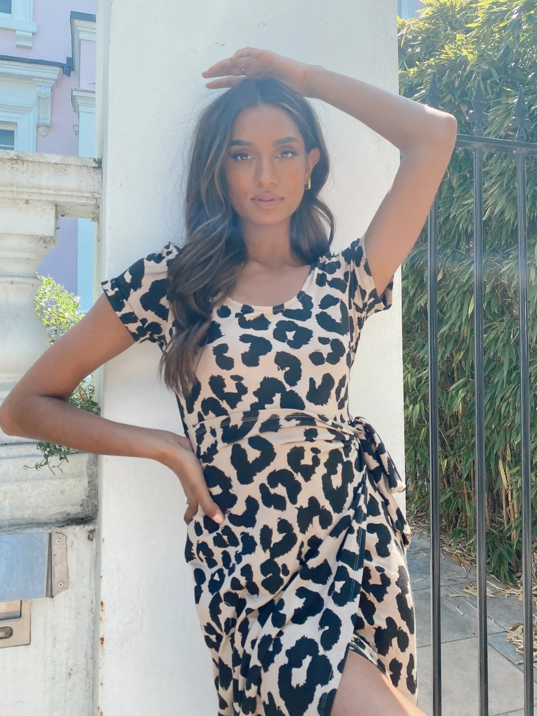 Naomi Animal Print Jersey Wrap Midi Dress