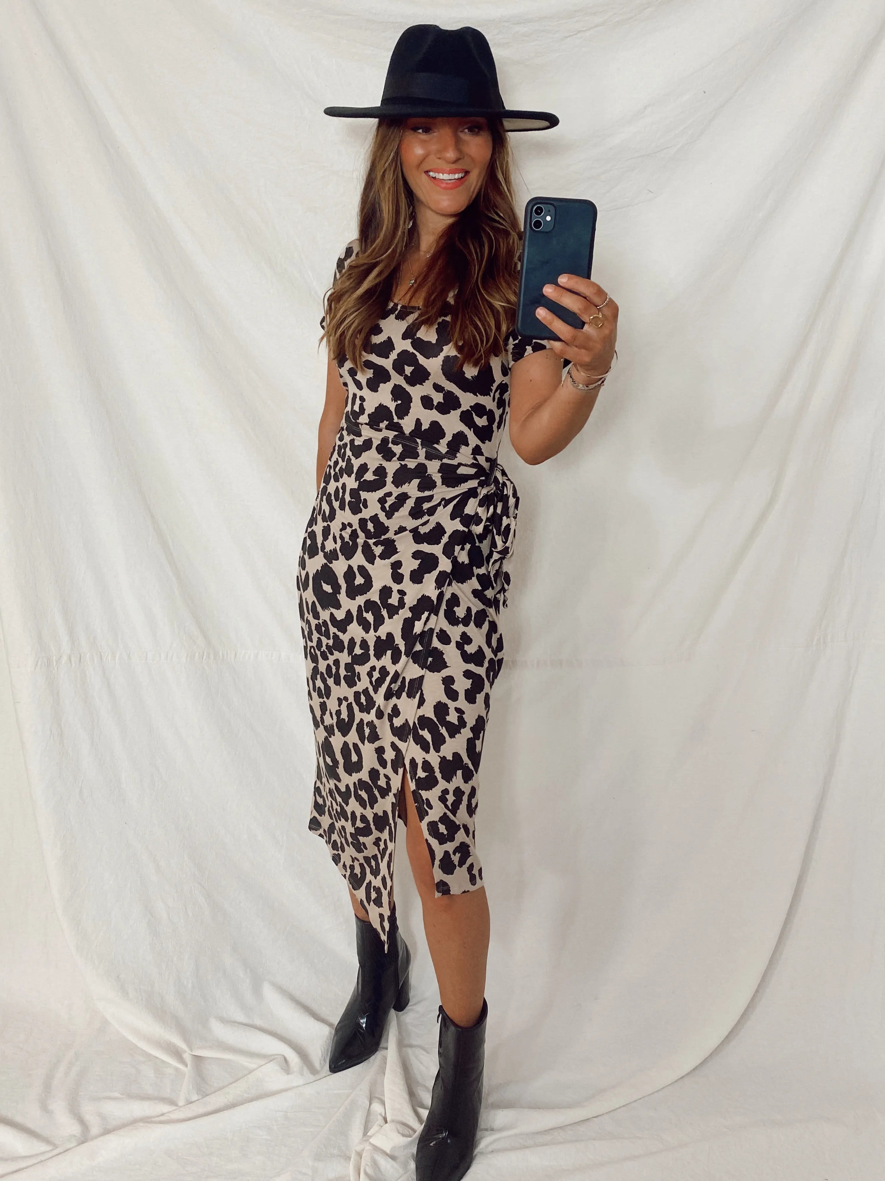 Naomi Animal Print Jersey Wrap Midi Dress