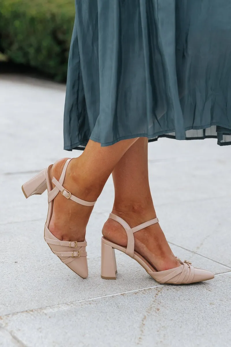 Nude Pointed Toe Block Heels - FINAL SALE