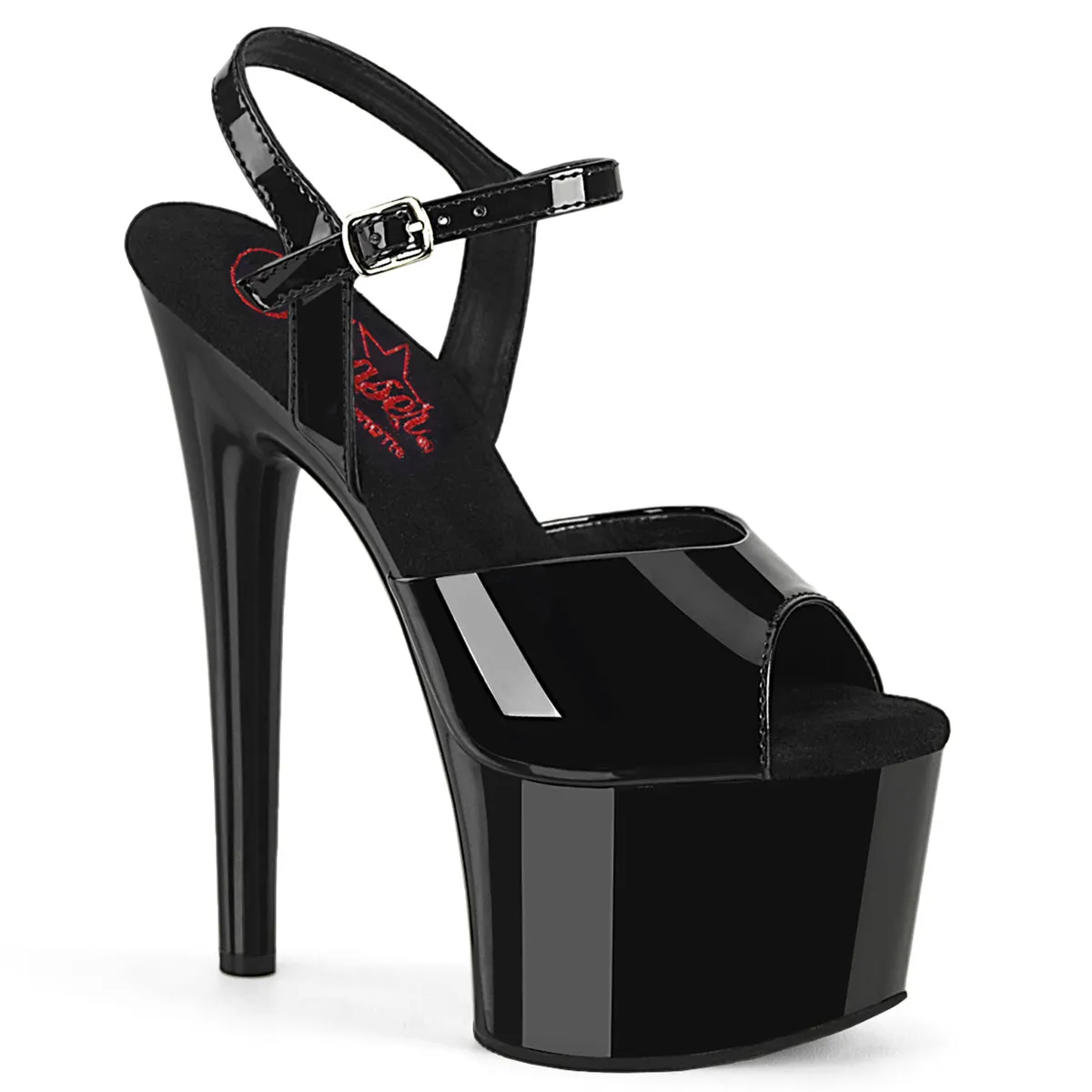 Passion-709 Black Patent Comfort Width, 7" Heels