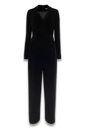 Petite Wrap Jersey Velvet Jumpsuit, Black