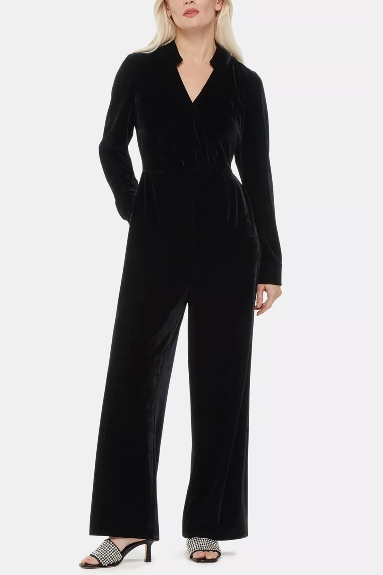 Petite Wrap Jersey Velvet Jumpsuit, Black