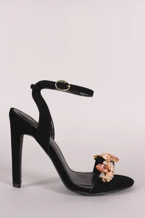 Qupid Nubuck Jeweled Ornament Ankle Strap Heel