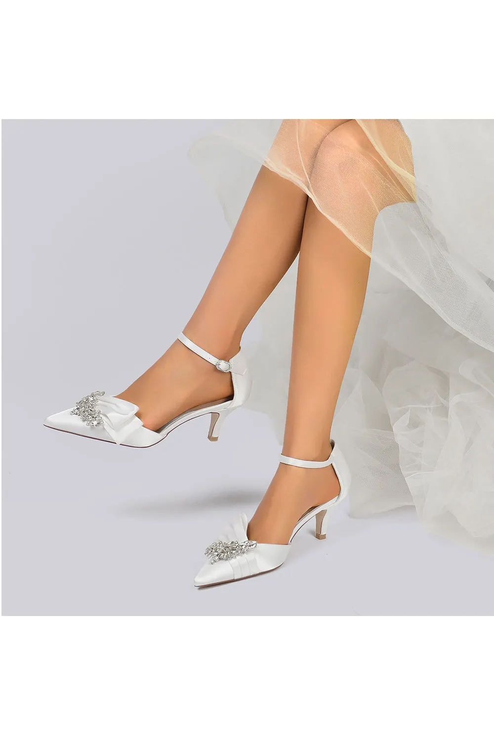 Rhinestone Pointed Toe Satin High Heels