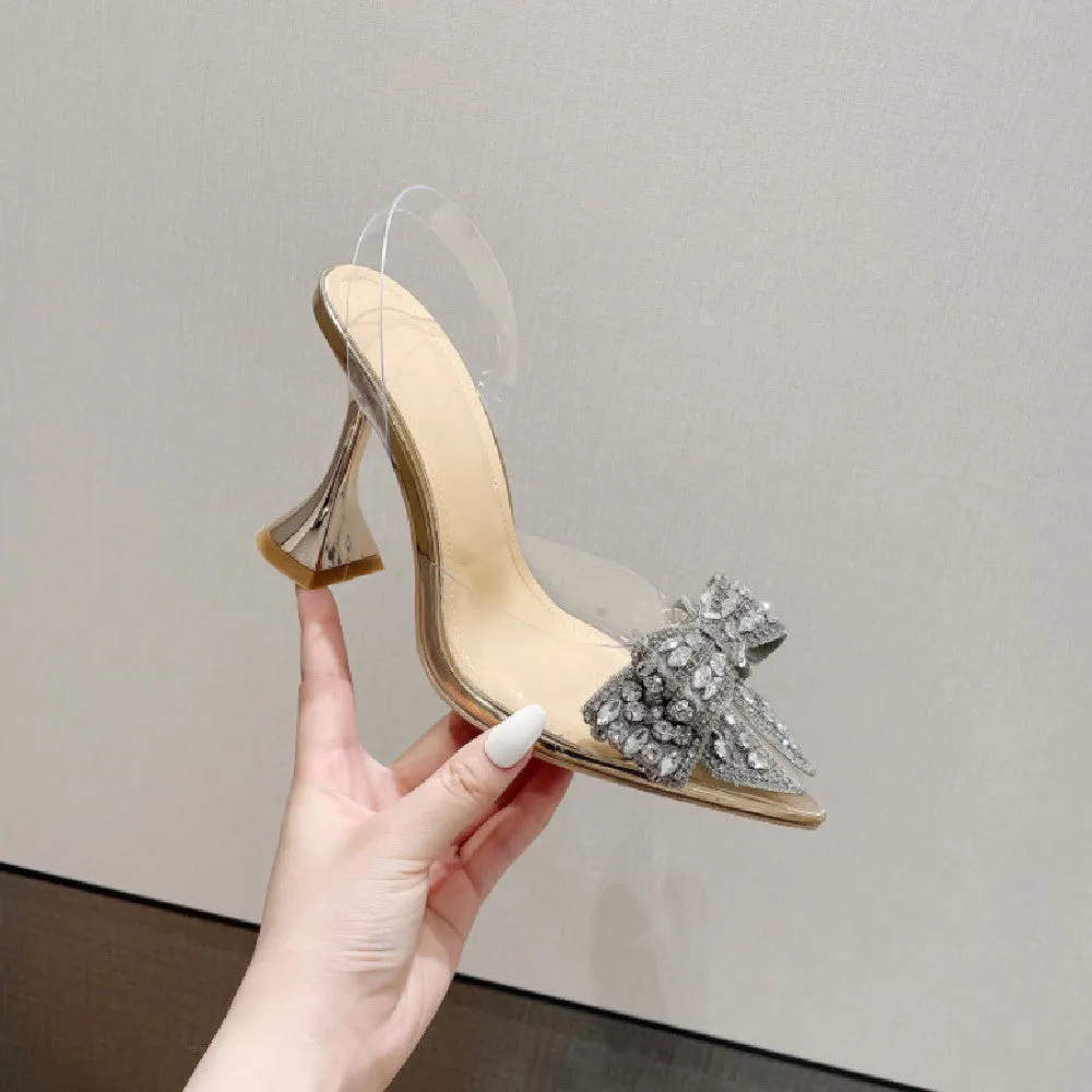 Rhinestone Transparent Bow Knot Heels