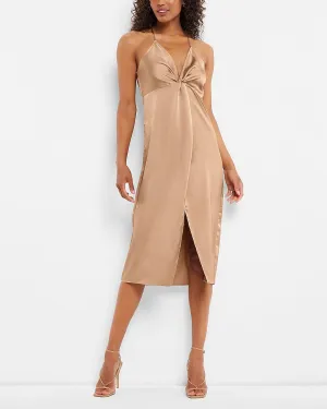 Satin Twist Front Slip Dress in Pecan