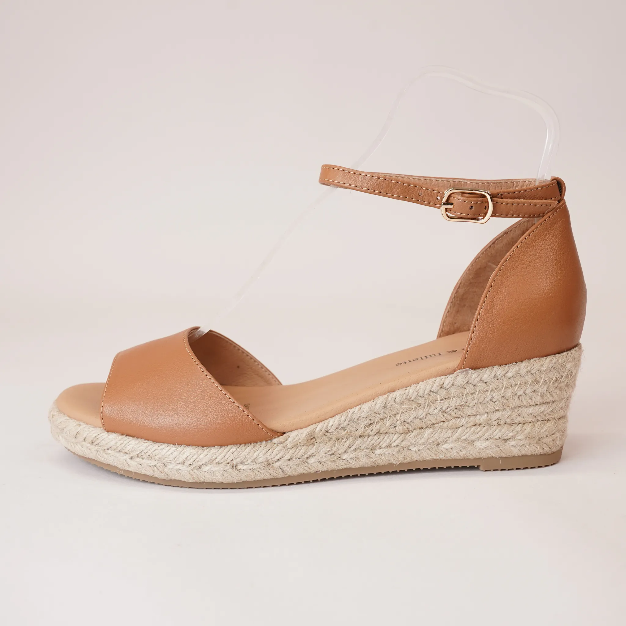 Skip Dark Tan Leather Espadrille Wedges