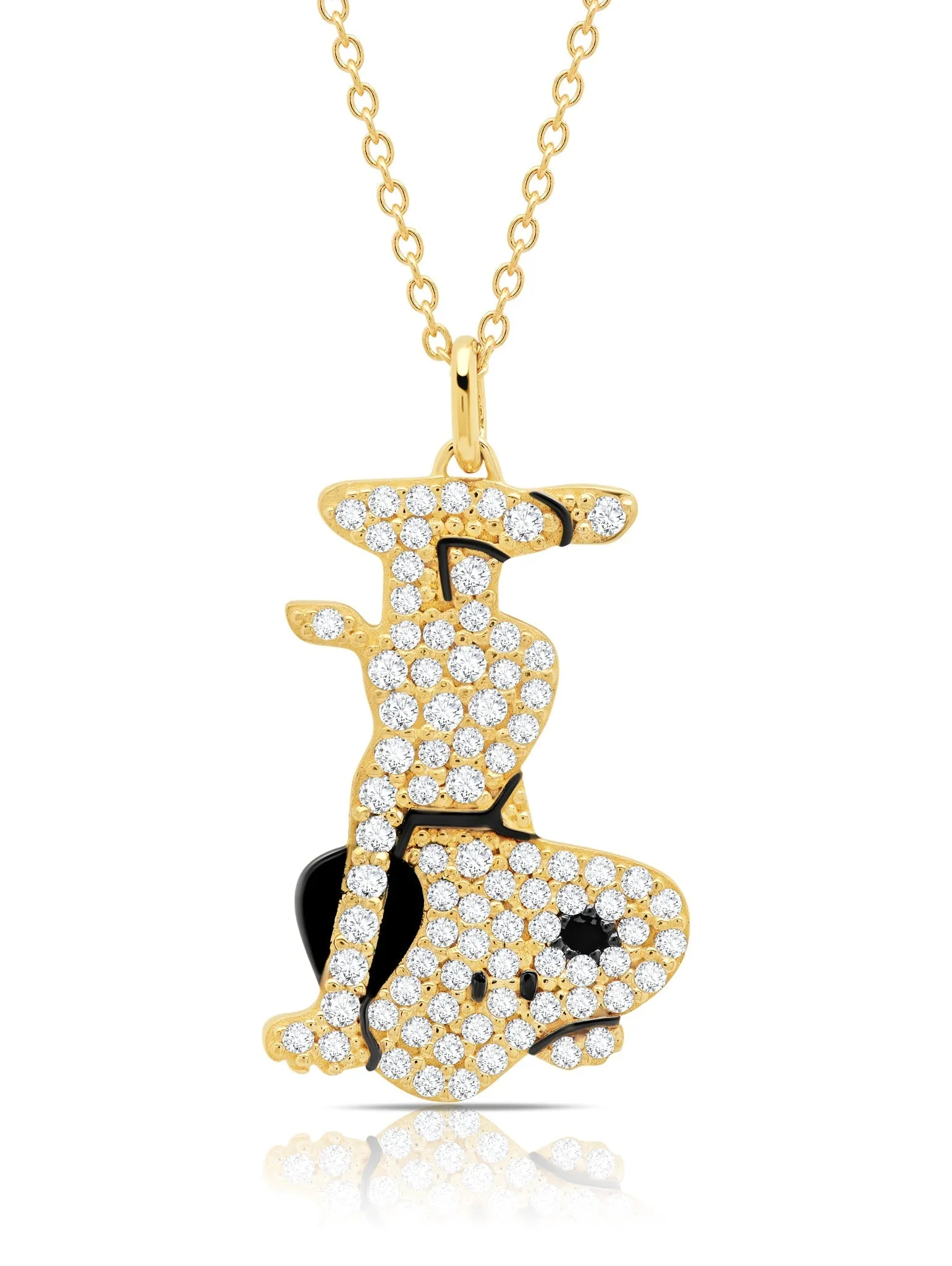 Snoopy Headstand  .925 Sterling Silver Pave Necklace Finished in 18kt Yellow Gold