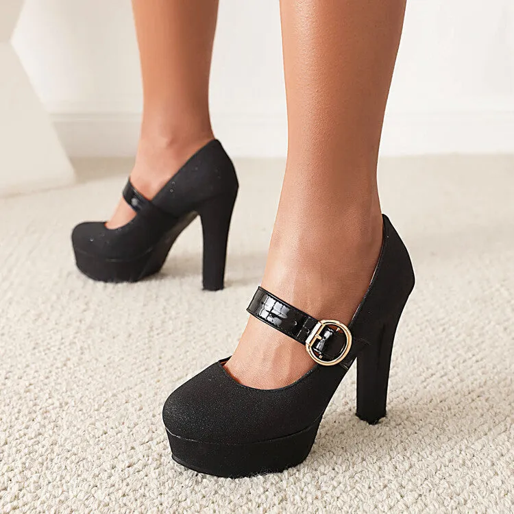 Sparkling Solid Color Metal Buckle Platform Super High Heels