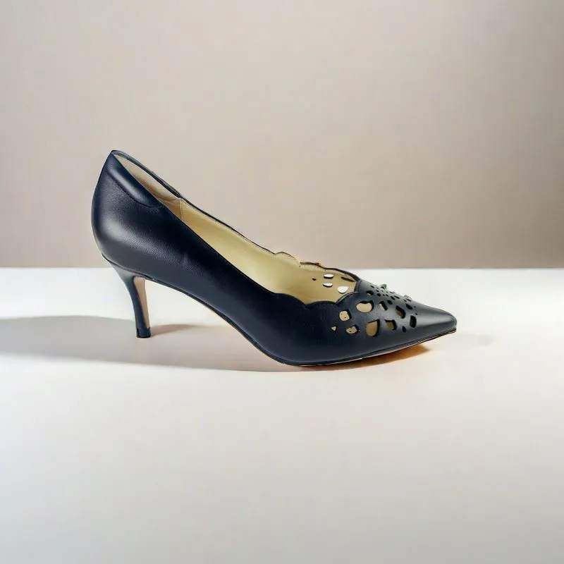 SS23008 Laser Cut Leather Court Shoes with extra cushion in Black