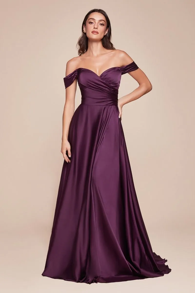 Sweet Nothings | A Line Satin Off the Shoulder Dress | LaDivine 7493