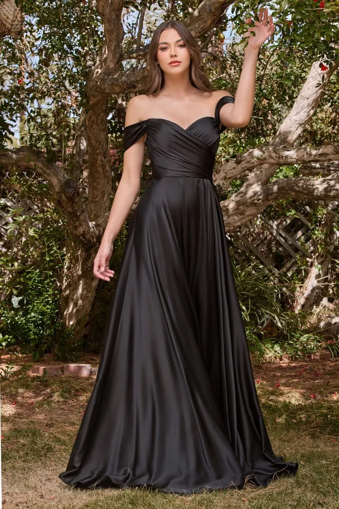 Sweet Nothings | A Line Satin Off the Shoulder Dress | LaDivine 7493