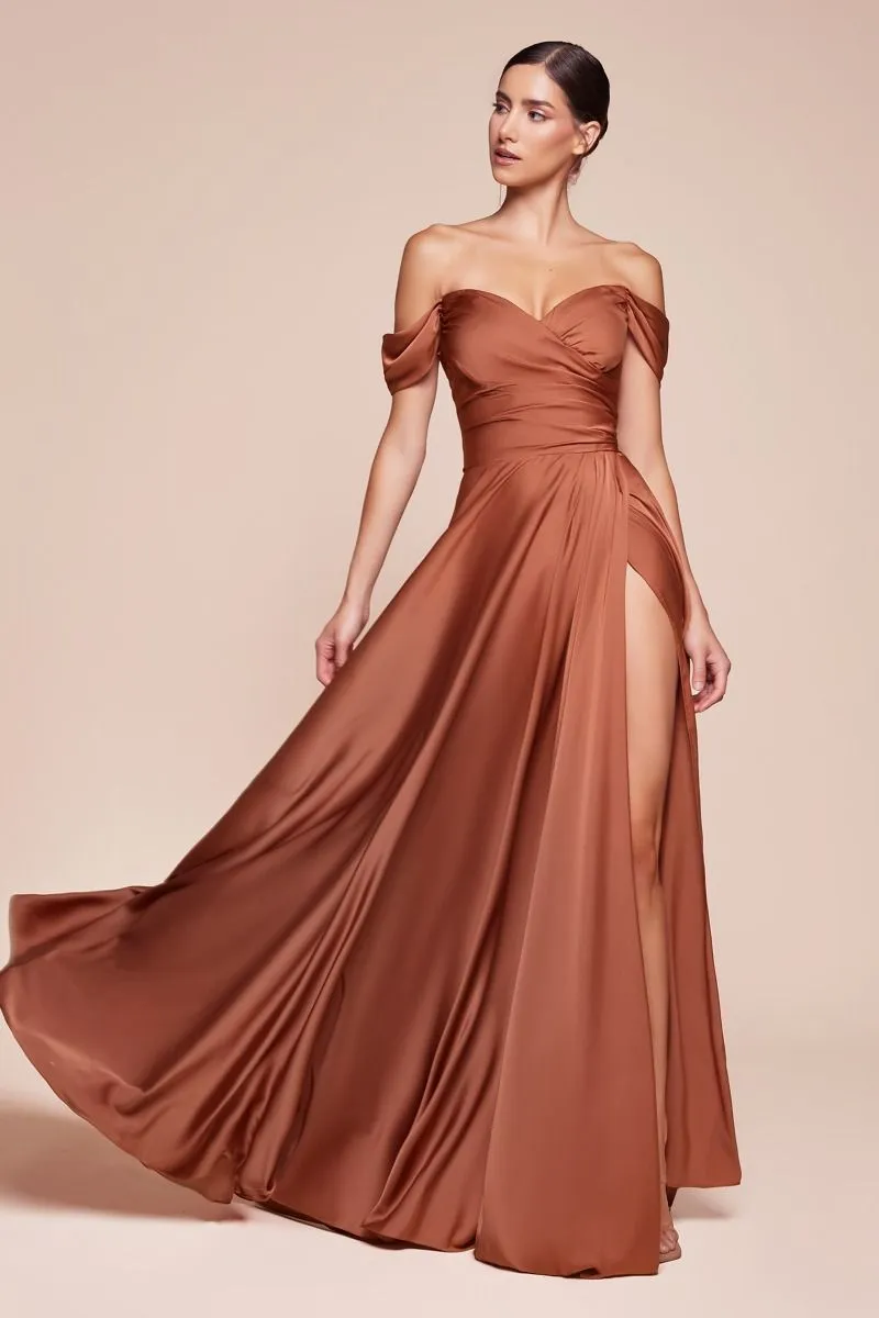 Sweet Nothings | A Line Satin Off the Shoulder Dress | LaDivine 7493