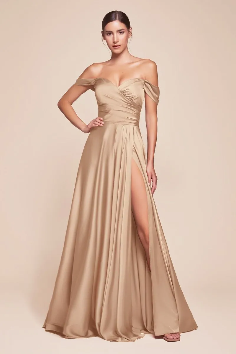 Sweet Nothings | A Line Satin Off the Shoulder Dress | LaDivine 7493