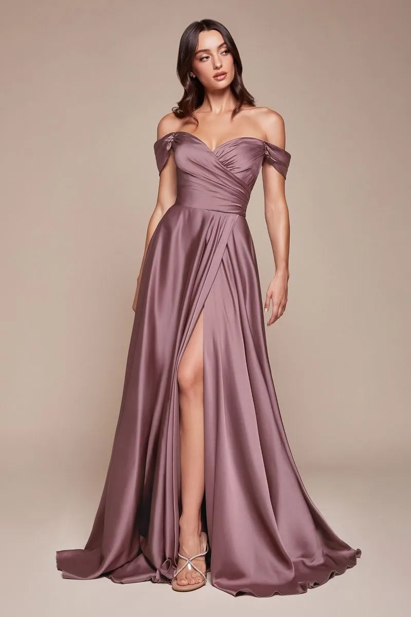 Sweet Nothings | A Line Satin Off the Shoulder Dress | LaDivine 7493