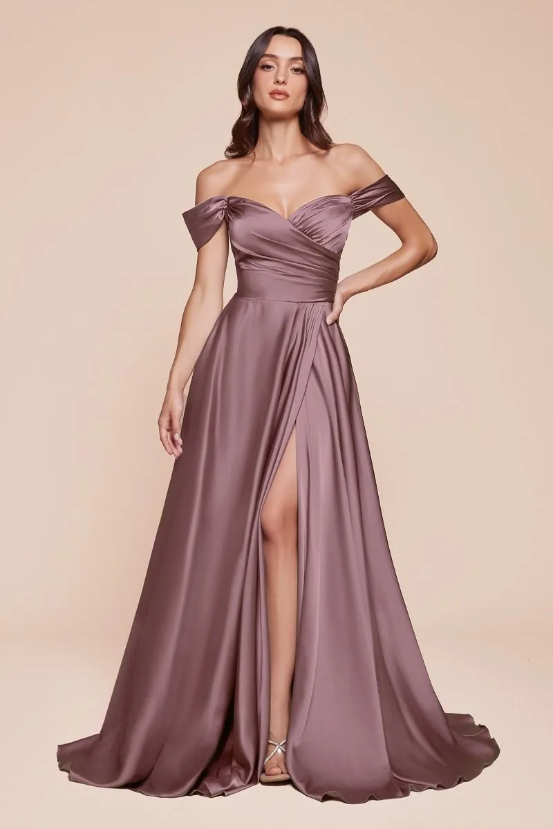 Sweet Nothings | A Line Satin Off the Shoulder Dress | LaDivine 7493