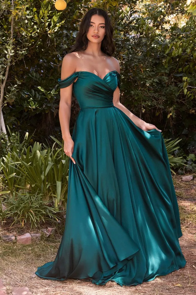 Sweet Nothings | A Line Satin Off the Shoulder Dress | LaDivine 7493