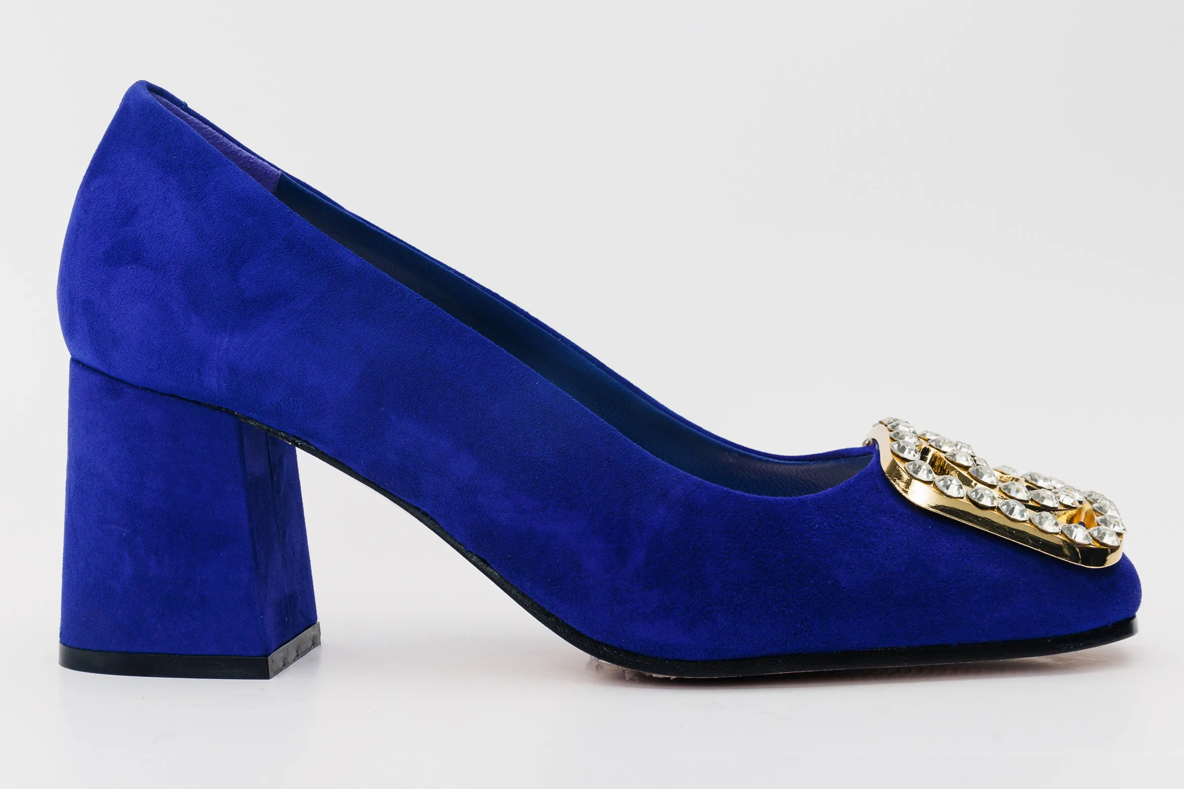 The California Sax Blue Suede Leather Block Heel Pump Women Shoe