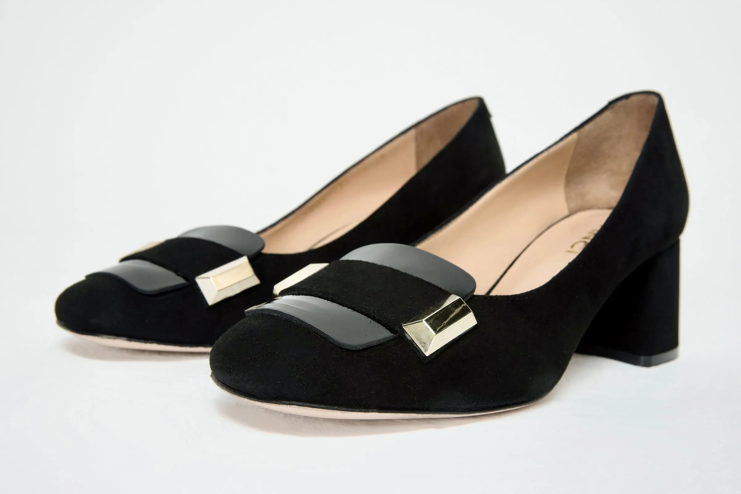 The Olney Black Suede Leather Block Heel Pump Women Shoe