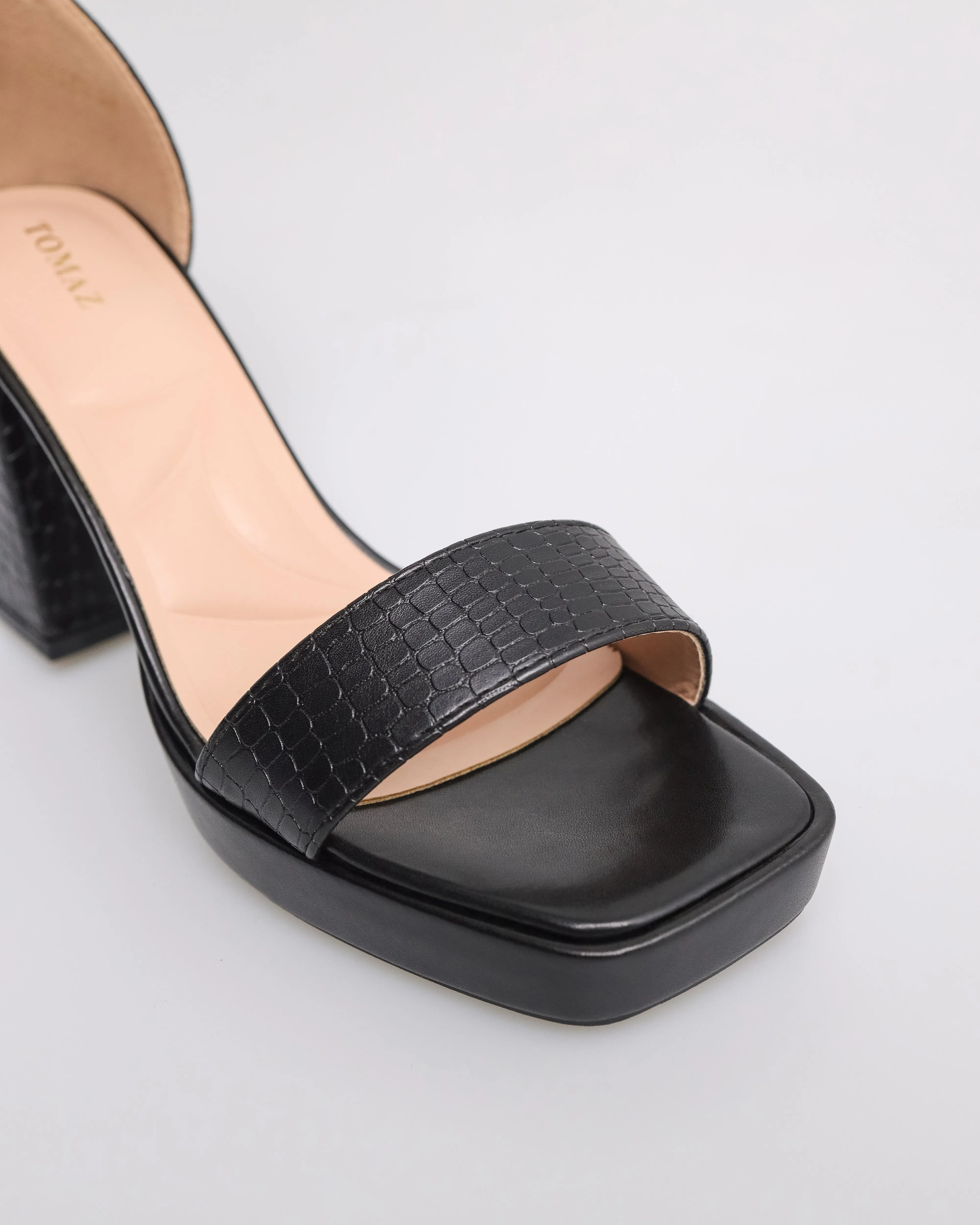 Tomaz NN180 Ladies Open Toe Wide-Block Heels (Black)