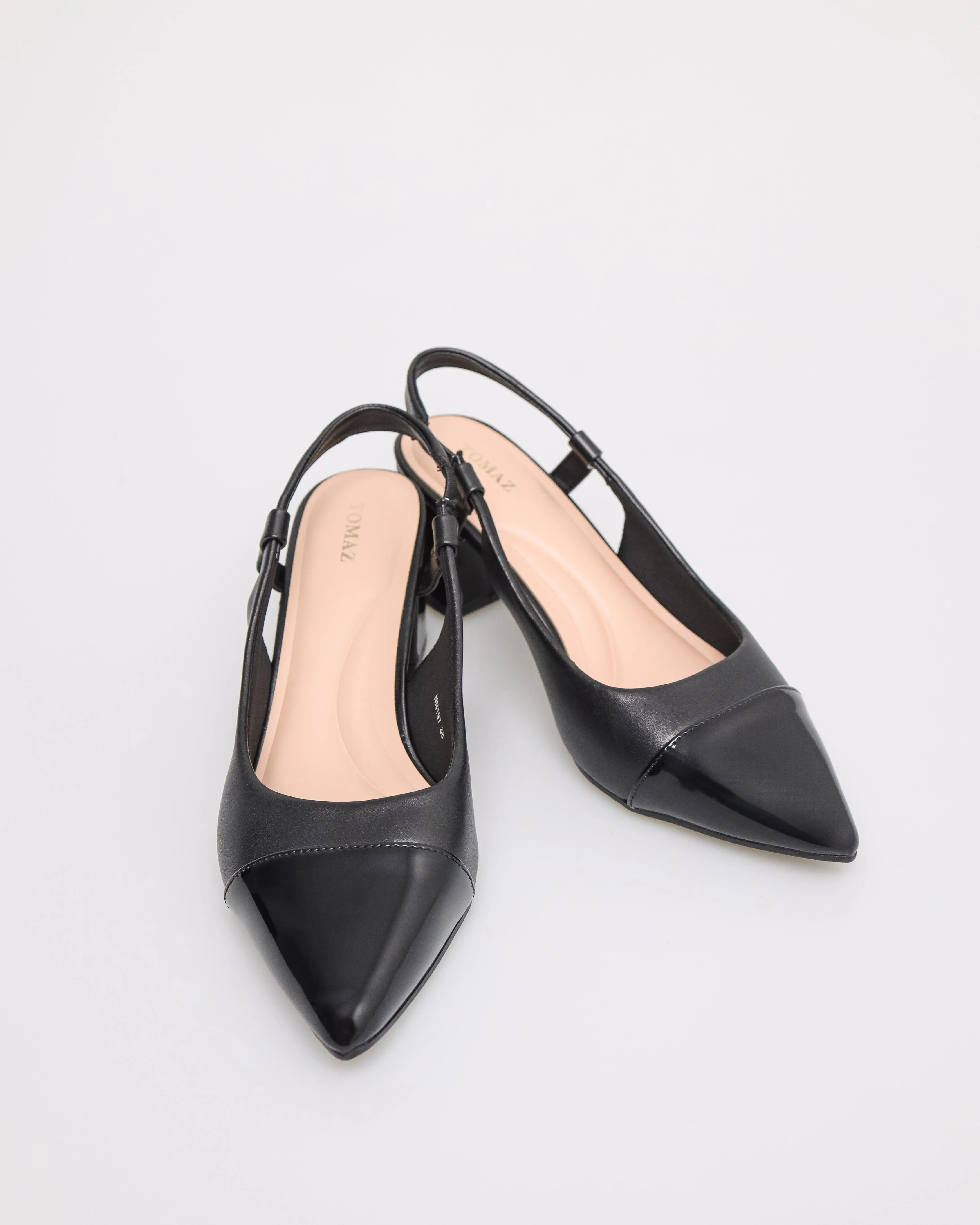 Tomaz NN197 Ladies Cap Toe Slingback Heels (Black)