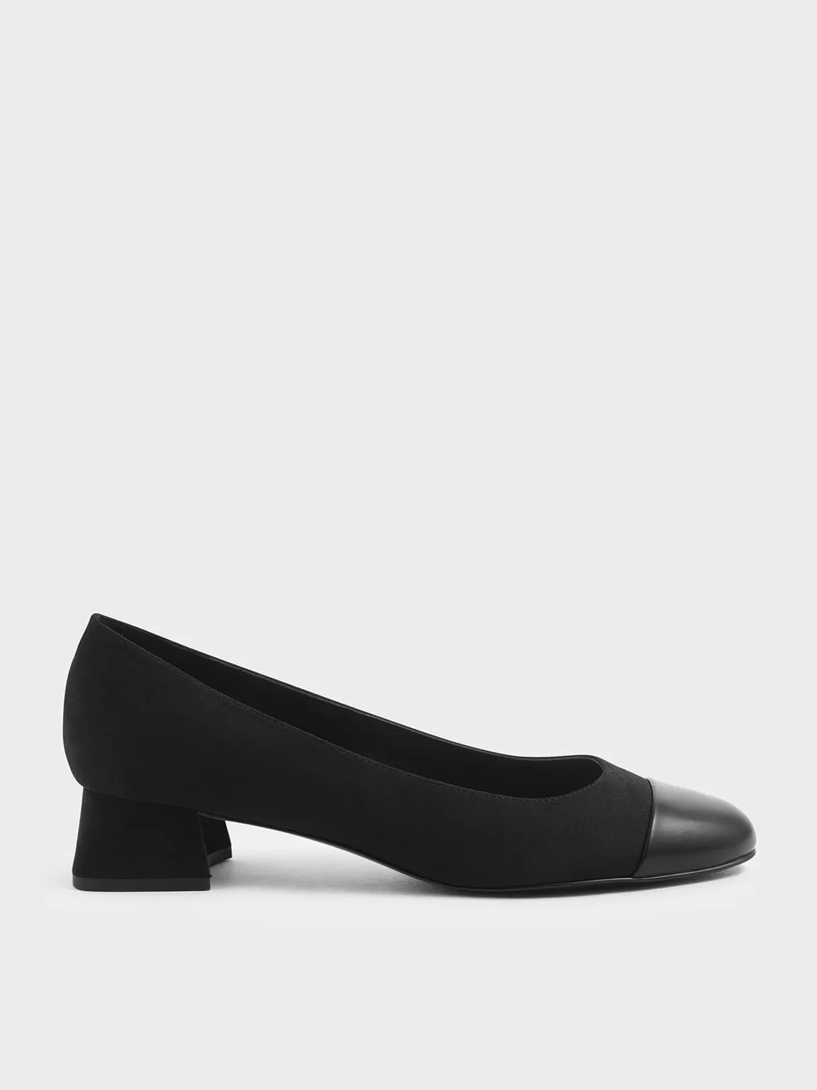 Two-Tone Round Toe Curved Block Heel Pumps