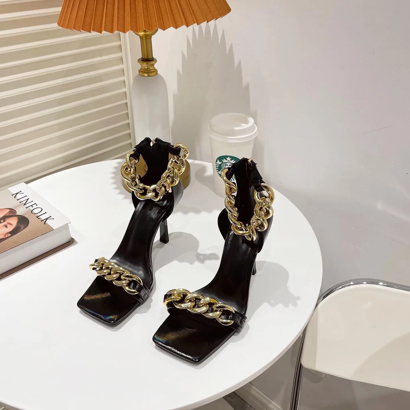 Unique Metal Chain Stylish Heels