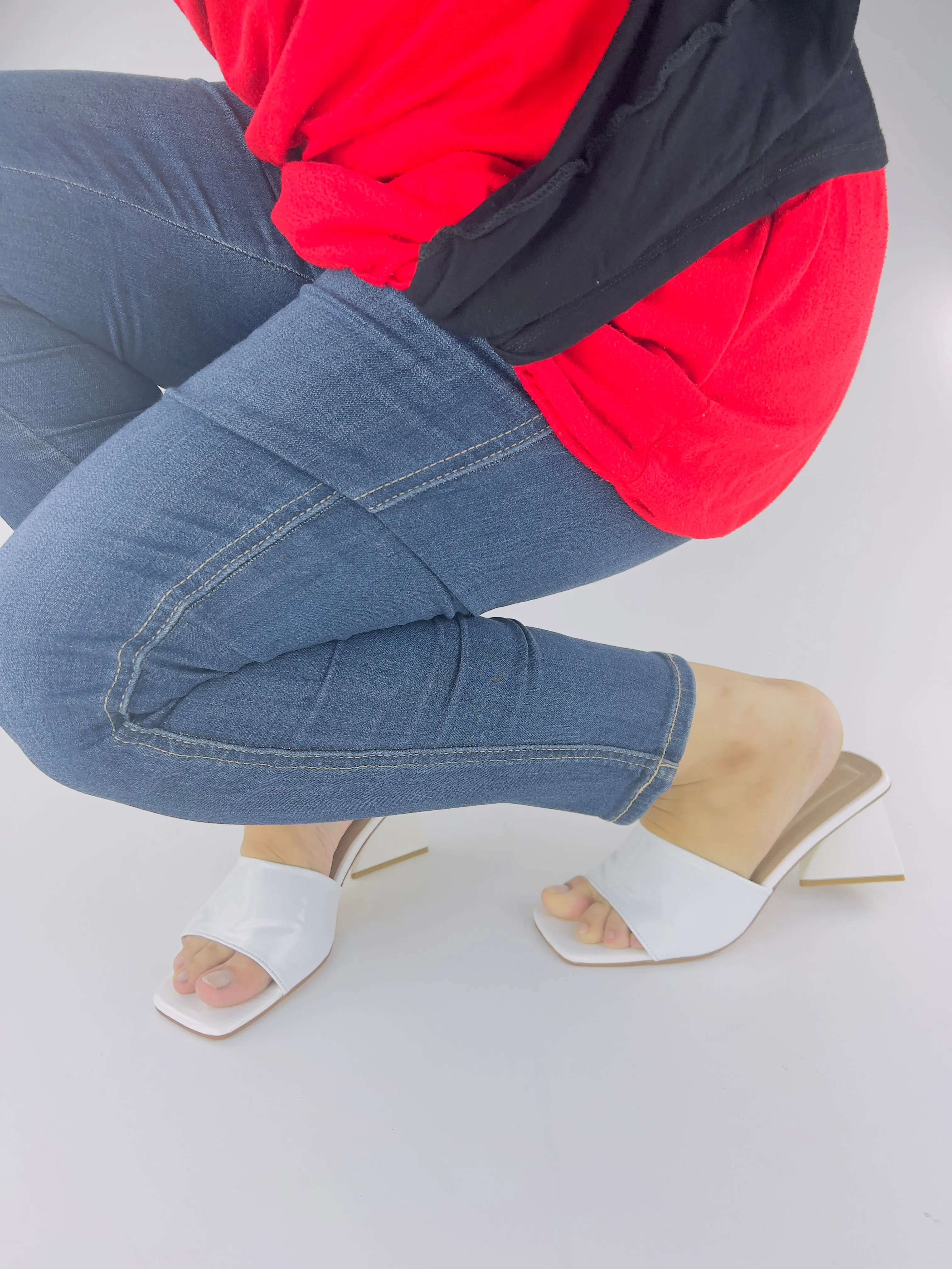 White Matte Leatherette Square Toe Slip-On Heels