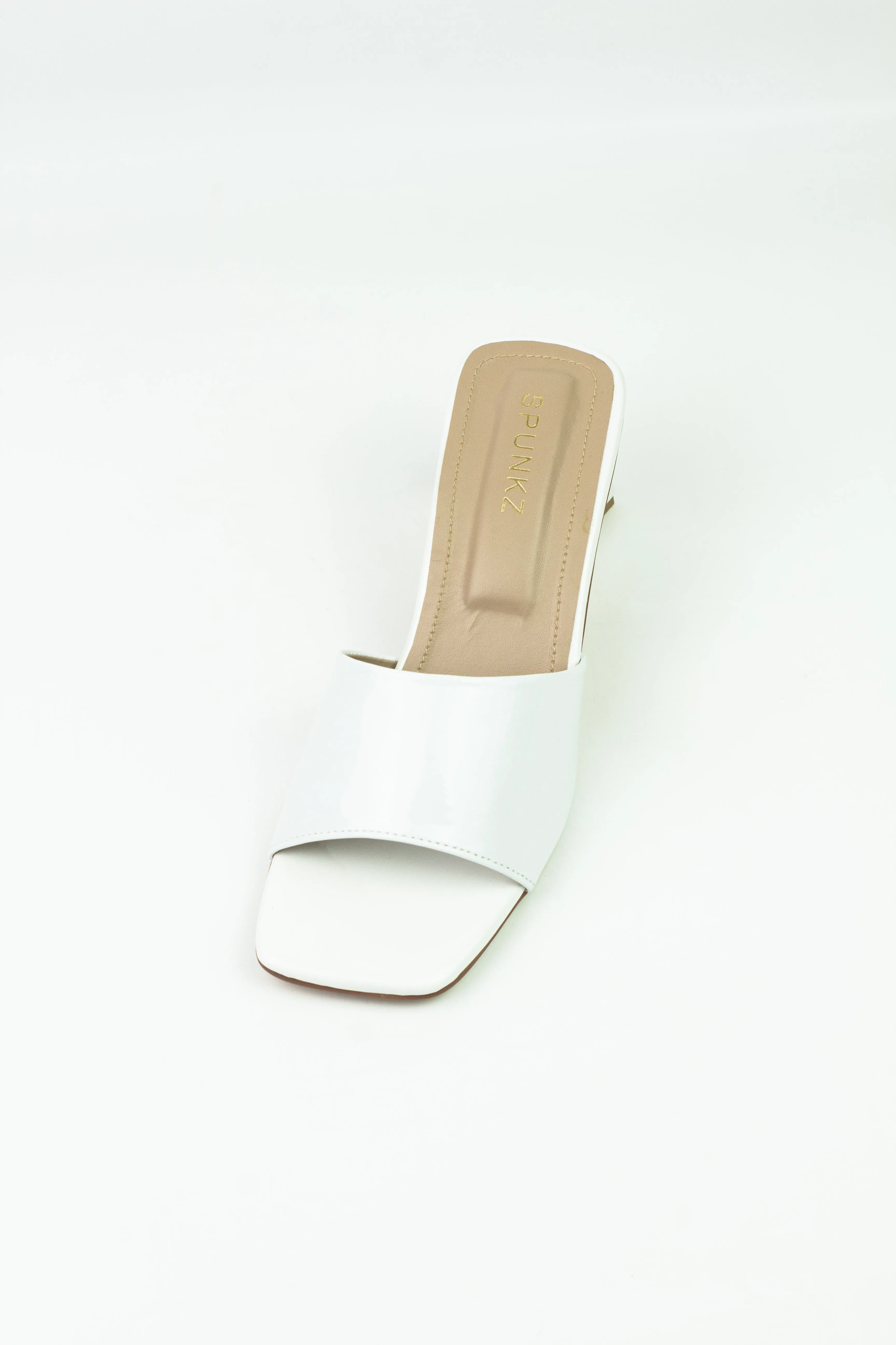 White Matte Leatherette Square Toe Slip-On Heels