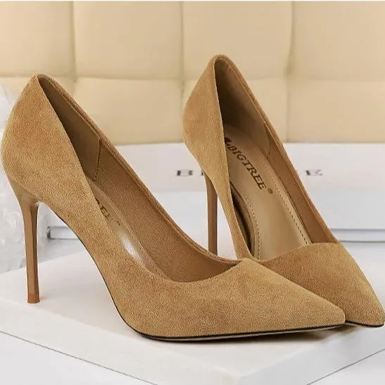 Women 3" pointed toe stiletto yellow heels | closed toe shallow stilettos