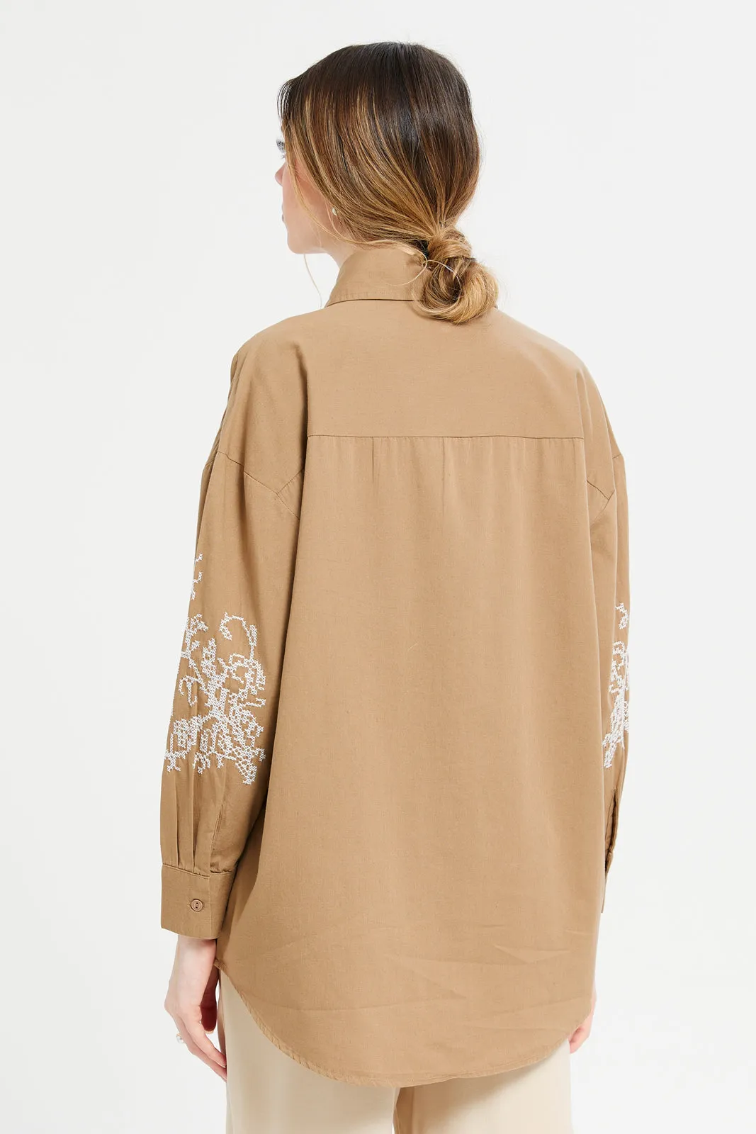 Women Beige Embroidered Blouse