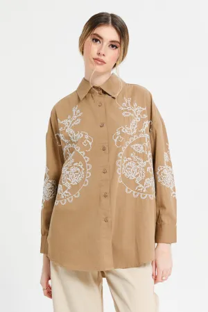 Women Beige Embroidered Blouse