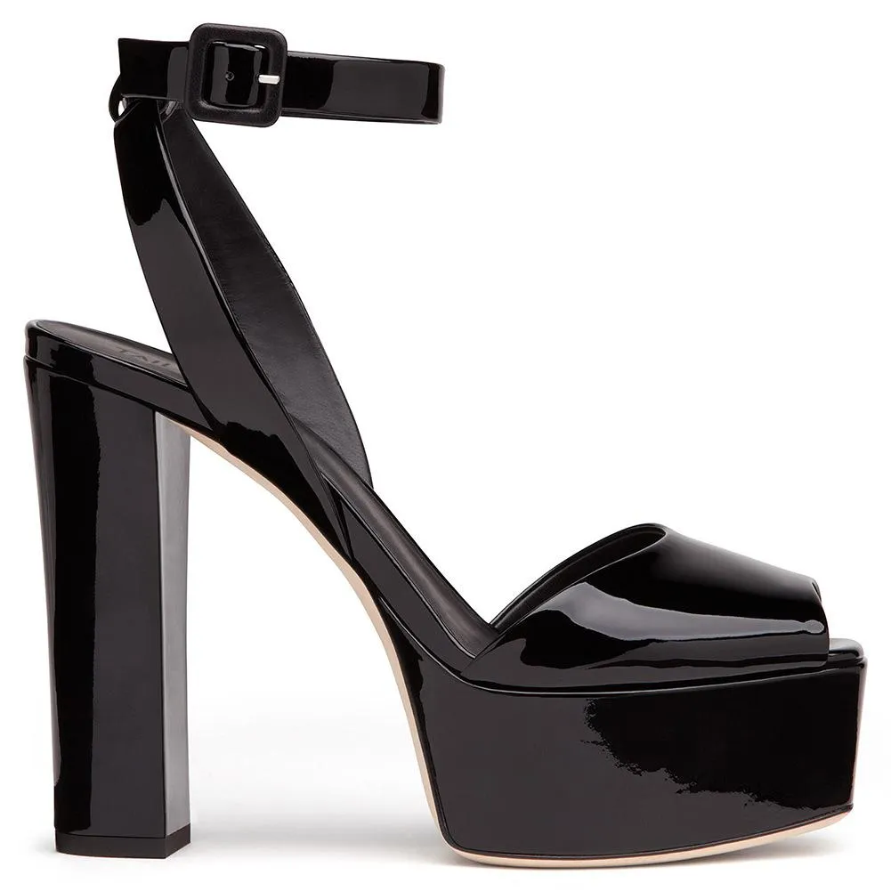 Women chunky high heels ankle buckle strap platform heels