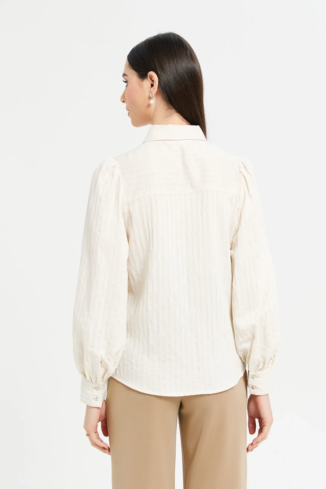 Women Cream Jacquard Shirt