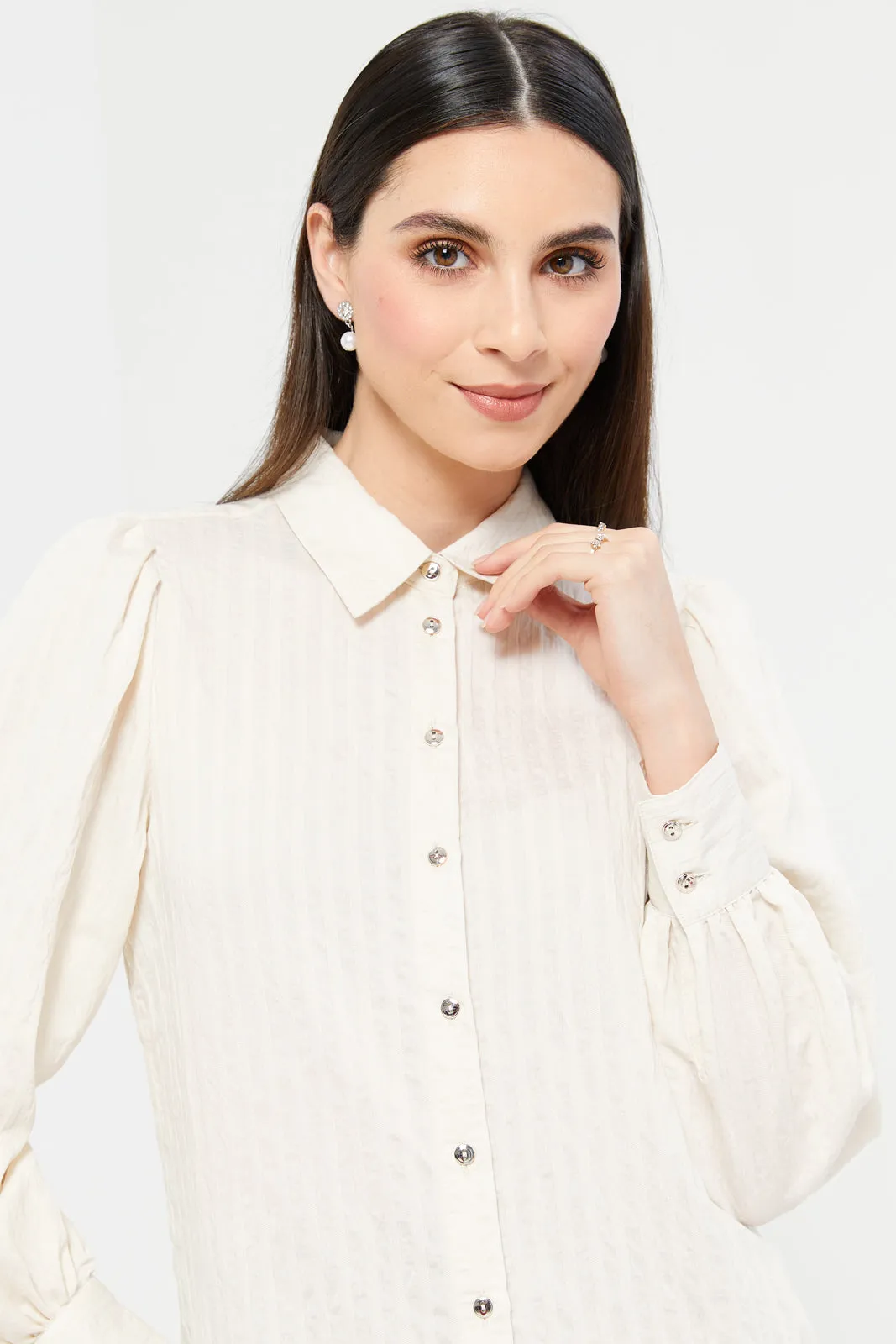 Women Cream Jacquard Shirt