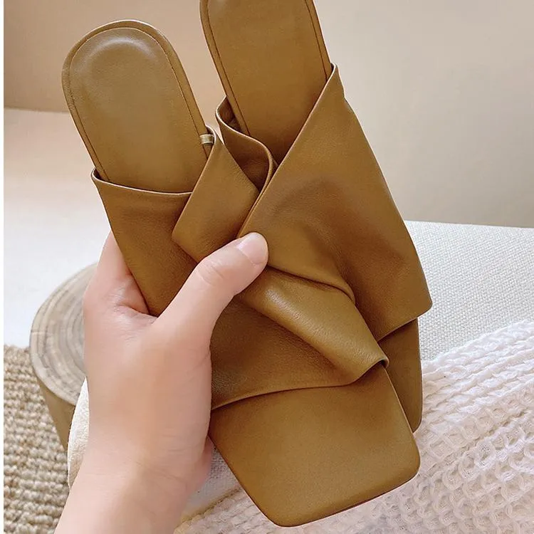 Women square peep toe summer fashion heeled mules