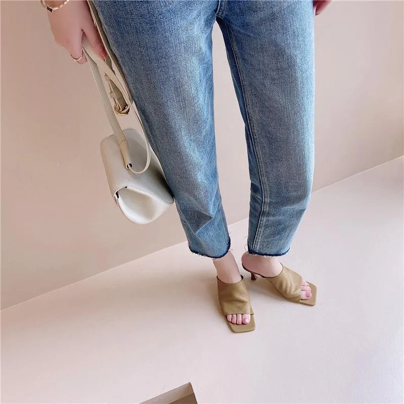 Women square peep toe summer fashion heeled mules