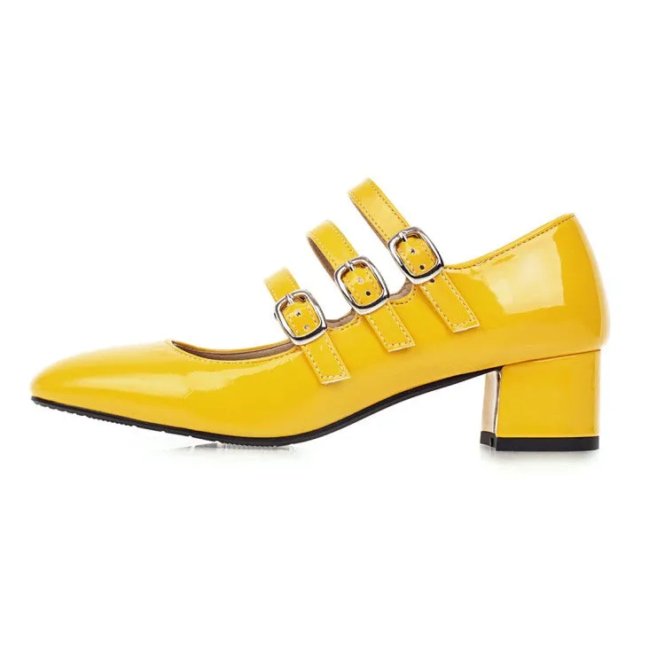 Women's Buckle Mary Jane Block Heels Pumps