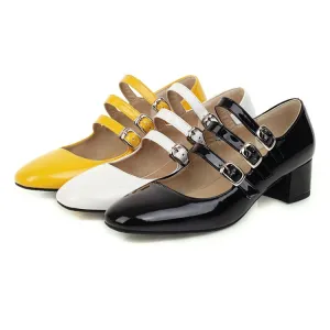 Women's Buckle Mary Jane Block Heels Pumps